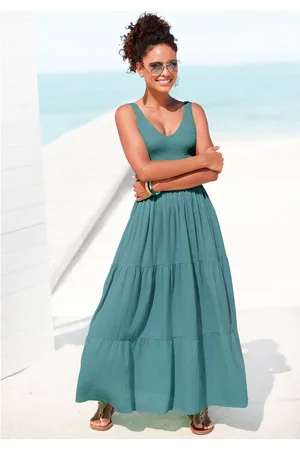 beachtime Maxi-jurk van geweven katoen, zomerjurk met gelaagde rok