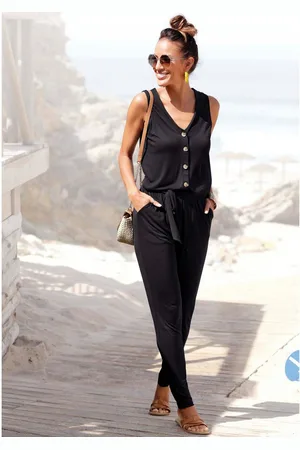 Lascana Jumpsuit en knoopsluiting aan de voorkant, comfortabele overall met zakken (Met een bindceintuur)
