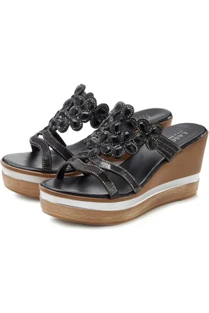 Lascana Slippers Mule, sandaal, open schoen met sleehak en uitgebreide versiering