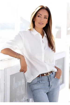 Lascana Overhemdblouse achter langer gesneden, damesblouse van katoen, klassiek-elegant