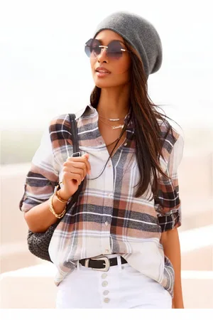 Buffalo Overhemdblouse van zachte flanel met blousekraag, flanellen shirt, ruitblouse