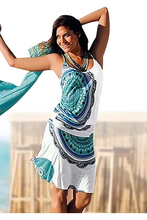 beachtime Strandjurk met all-over print en verstelbare bandjes, zomerjurk, jersey jurk