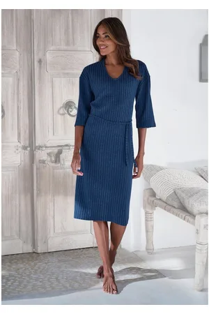 Lascana Gebreide jurk - Ribgebreide jurk, loungejurk Lounge-/rib jurk met wijde mouwen en tailleband, loungewear (1-delig)