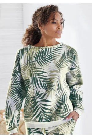 Lascana Sweater Loungeshirt Loungetop met allover-bladerenprint, loungewear (1-delig)