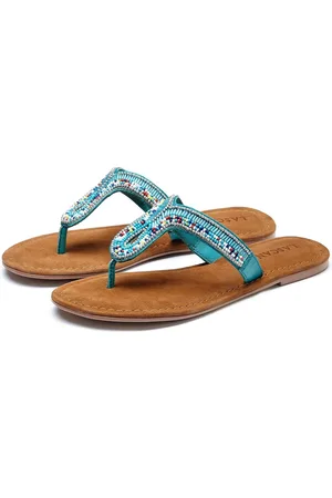 Lascana Teenslippers Sandaal, pantoletten van leer met sierparels