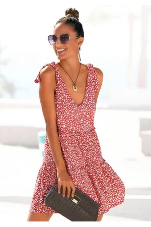 beachtime Gedessineerde jurk met modieuze volants, losse pasvorm, zomerjurk, strandjurk
