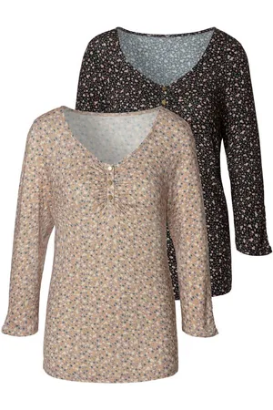vivance collection Shirt met 3/4-mouwen Met korte decoratieve knoopsluiting (Set van 2)