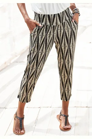 Lascana 7/8-broek met brede tailleband en all-over print, lichtgewicht jersey broek, zomerbroek