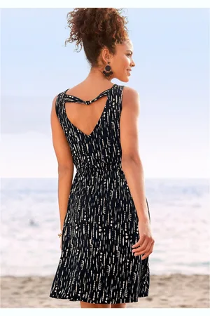 QS by s.Oliver Gedessineerde jurk met sierband op de rug, korte zomerjurk met all-over print, strandjurk