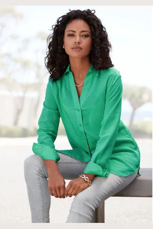 Lascana Overhemdblouse van linnenmix, damesblouse met overhemdkraag en knoopsluiting