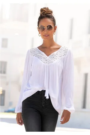 Lascana Crêpe-blouse met geborduurde oogjes, damesblouse, losse pasvorm