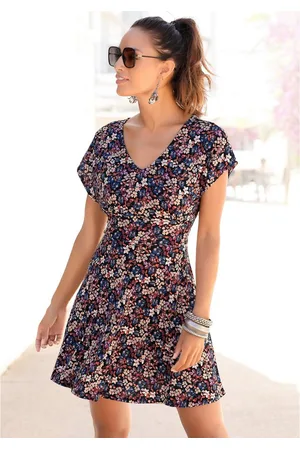 vivance collection Zomerjurk met bloemenprint en v-hals, licht strandjurk