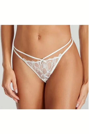 Lascana String met glanzende kant en spannende bandlook
