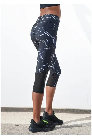 Lascana Caprilegging Black Marble Sportbroek met brede band