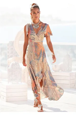 Buffalo Maxi-jurk met animal print, split en volants, vleermuismouwen, jurk met print