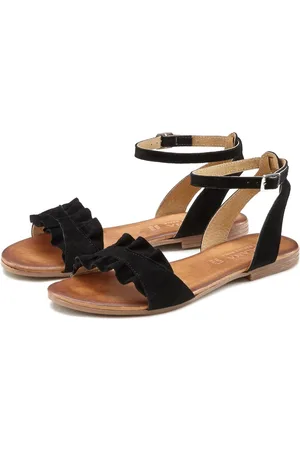 Lascana Sandalen Zomerschoen Sandalette, zomerschoen van hoogwaardig leer met kleine ruches