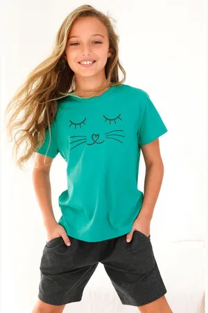 vivance collection Pyjama Pyjama met kattenprint (2-delig, 1 stuk)