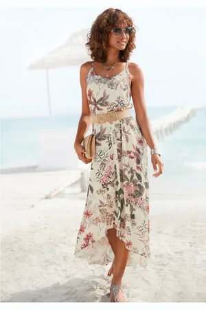 Lascana Maxi-jurk met bloemenprint, licht zomerjurk in vokuhila-stijl, strandjurk