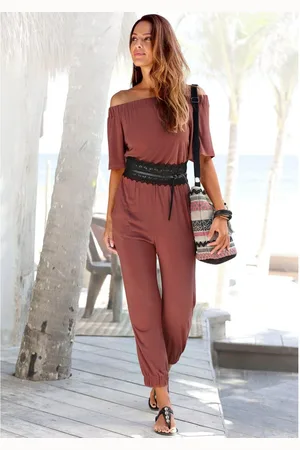 Lascana Jumpsuit in carmen-stijl, zomerse jumpsuit met zakken, schoudervrij