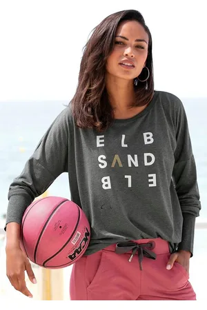 ELBSAND Longsleeve Ingrun met logoprint op de voorkant, shirt met lange mouwen van een katoenmix, sportief-casual