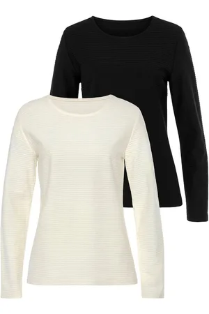 Lascana Shirt met lange mouwen Met streepstructuur in een zachte katoenkwaliteit (2-delig, Set van 2)