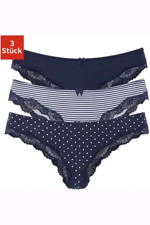 Lascana Brazilian slip van elastische katoen met delicate kant (3 stuks)