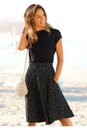 beachtime Jerseyjurk met paperbag stijl, tailleband en zakken, jurk met print, zomers, elegant