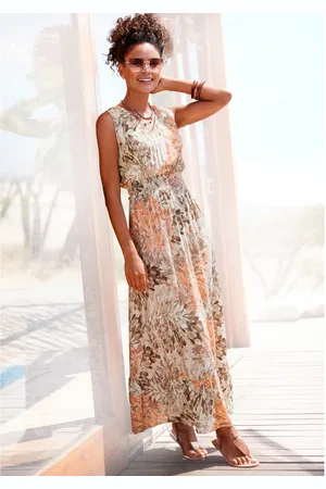 Lascana Maxi-jurk met bloemenprint en v-hals, luchtige zomerjurk