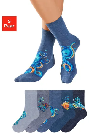 H.I.S Basic sokken met gekleurde zeedieren (set, 5 paar)