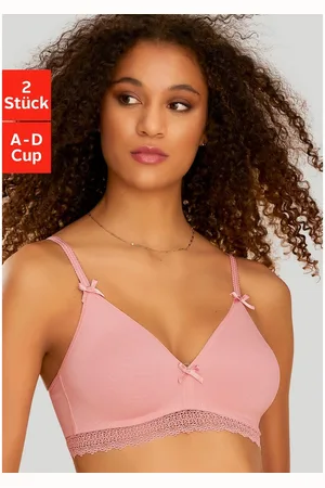 Petite Fleur Bralette-bh zonder beugels met kanten band, gemaakt van zacht katoen, basic lingerie (Set van 2)