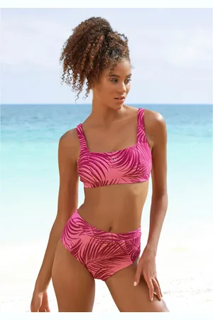 Lascana Bustierbikinitop Coal met mix van motieven van palmen en strepen