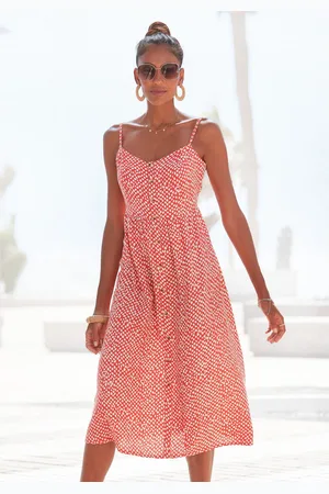 Lascana Zomerjurk van linnenmix, midikleed, strandkleed, drukkleed