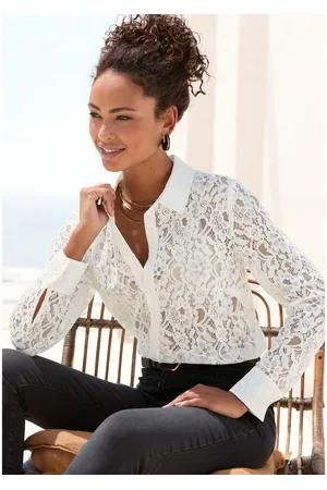 Lascana Kanten blouse met overhemdkraag, kanten blouse, transparante blouse, feestelijk