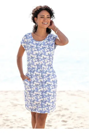 beachtime Jerseyjurk met bloemenpatroon en zakken, zomerjurk van katoenmix