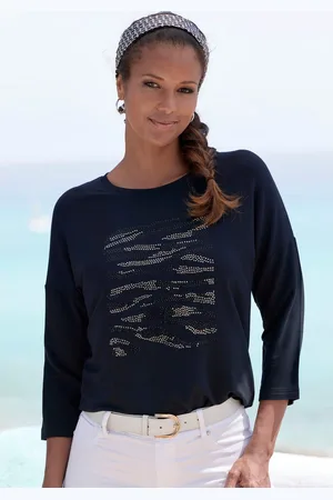 Lascana Shirt met 3/4 mouwen Met strass-dessin van hoogwaardige french terry-kwaliteit van viscose
