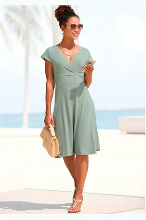 Lascana Midi-jurk van kreukvrije stof, elegant zomerjurk van jersey, strandjurk