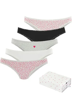 Lascana Brazilian slip met schattige hartjesprints en van elastische katoenkwaliteit (Set van 5)