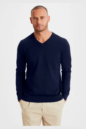 H.I.S Gebreide trui met v-hals, pullover van fijn breiwerk, katoenmix