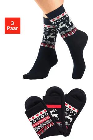 H.I.S Basic sokken met wintermotieven (set, 3 paar)