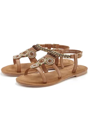 Lascana Sandalen Sandalette, zomerschoen van leer met steentjes in glinsterende look
