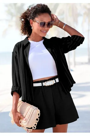 Buffalo Overhemdblouse met linnenpercentage, luchtige lange blouse met overhemdkraag