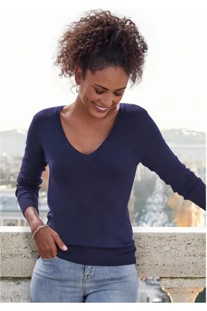 vivance collection Trui met V-hals getailleerd, zachte gebreide trui, basic, klassiek