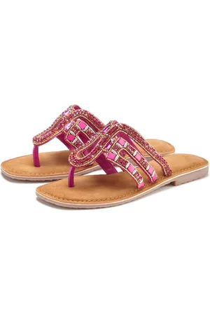 vivance collection Teenslippers Sandaal, pantoffel van leer met siersteentjes