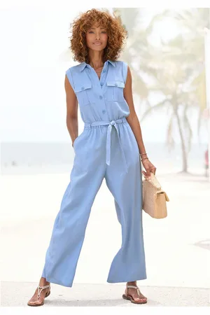 Buffalo Jumpsuit van linnenmix, zomerse jumpsuit met zakken (Met een bindceintuur)