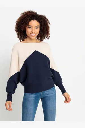 Lascana Gebreide trui met colorblock-look en lichte vleermuismouwen