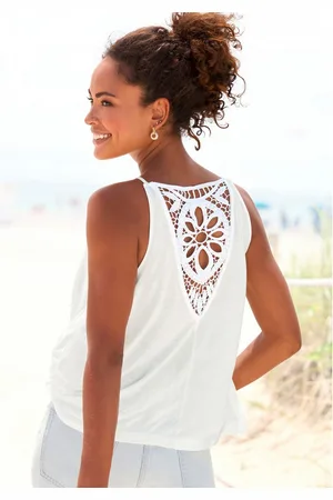 vivance collection Top met kantinzet op de rug, luchtig zomertop van jersey