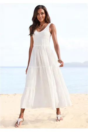 beachtime Maxi-jurk van geweven katoen, zomerjurk met gelaagde rok