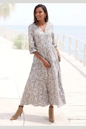 vivance collection Maxi-jurk met all-over print en volants, lange mouwen, jurk met print, casual-chic