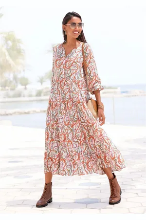 Lascana Maxi-jurk met all-over print en volants, lange mouwen, jurk met print, casual-chic