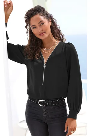 Lascana Blouse met lange mouwen met ritsdetail, elegante damesblouse